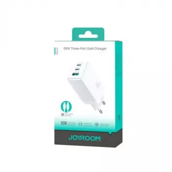 Joyroom JR-TG10 65W GaN-netadapter 2x USB-C + USB-A med 100W USB-C til USB-C-kabel 1,2m hvid