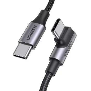 UGREEN USB-C til USB-C vinkelkabel US334 5A PD 100W 2m sort