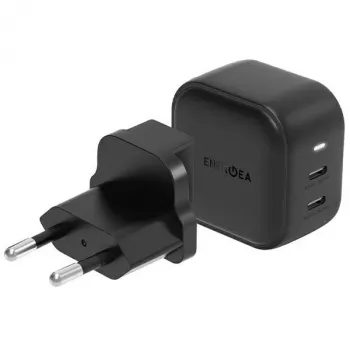 ENERGEA Travelite GAN45 45W GaN USB-C dobbeltport rejselader med US+EU-adaptere, sort