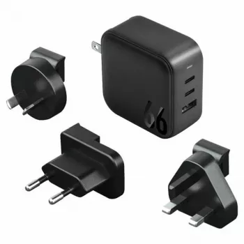 ENERGEA Travelite GAN66 66W GaN USB-C-lader 2C1A sort US+EU