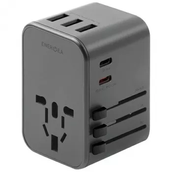 ENERGEA Travelworld 35,5W 3A2C USB-lader med US/EU/UK/AU-stik, Gunmetal