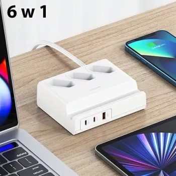 USAMS 65W Super SiFast Charging USB-forlængerstik EU hvid CC160TC01 (US-CC160)