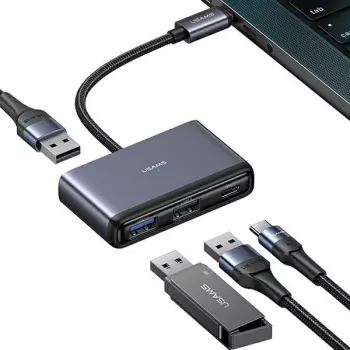 USAMS 4-i-1 USB-C-hub-adapter 2x USB 2.0 / USB 3.0 / USB-C mørkegrå SJ627HUB01 (US-SJ627)