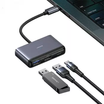 USAMS 5-i-1 USB-C-hub USB 2.0/USB 3.0/USB-C/TF/SD mørkegrå SJ628HUB01 (US-SJ628)