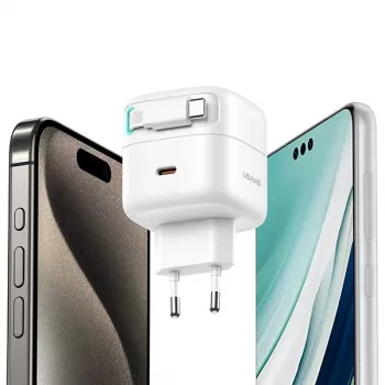 USAMS XMF Series CC202TC01 35W GaN-hurtiglader med indtrækkeligt USB-C-kabel, sort