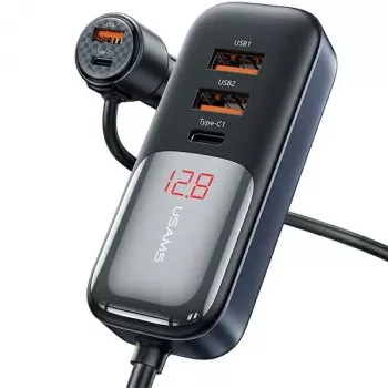 USAMS C40 Biloplader 3xUSB+2xUSB-C 165W PD+QC Hurtigopladning sort CC213CC01 (US-CC213)