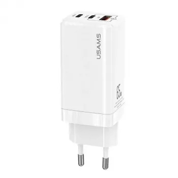 USAMS GaN 65W hurtigoplader MT T33 PD 2xUSB-C + USB-A hvid CC110TC02 (US-CC110)