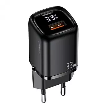 USAMS USB-C + USB-A 33W hurtigoplader PD3.0 QC3.0 sort CC152TC01