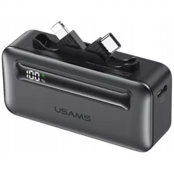 Powerbank USAMS XB-Series CD233 5000mAh PD 20W med USB-C / Lightning-kabel sølv