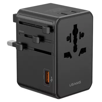 USAMS universal rejseoplader T72 65W GaN 4-i-1 US/AU/EU/UK sort