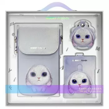 Nimmy 3-i-1 sæt med mobiltaske, tegnebog & locator-etui - lilla Big Eyed Pet 2.0 Rabbit