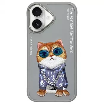 Nimmy Case til iPhone 16 6,1 inch grå Glasses Cool Cat