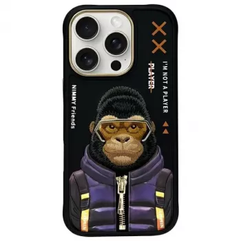 Nimmy Cool&Cute 2.0 Monkey Bagcover til Apple iPhone 16 Pro, sort, TPU