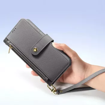 DUXDUCIS Lawa Leather Wallet Case til Samsung Galaxy S25+ med aftagelig magnetisk tegnebog - grå