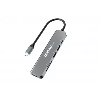DUDAO A15H 6-i-1 USB-C-hub dockingstation med HDMI, USB 3.0, USB 2.0, SD/TF-kortlæser, PD 100W - Space Gray