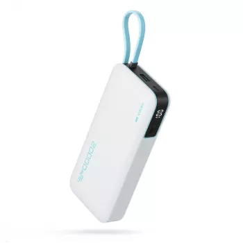 CUKTECH CUKP200NGLLG 55W 20000mAh powerbank med integreret USB-C-kabel - hvid