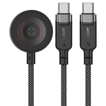 ACEFAST C6-11 3-i-1 USB-C til 2x USB-C & Qi trådløst opladningskabel, 100W, 1,2m, sort