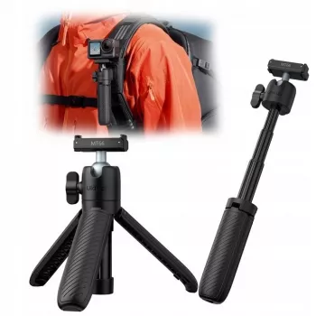 ULANZI MT66 3-i-1 mini-stativ selfie stick rygsækclip til DJI Osmo Action 5 Pro 4 3, GoPro, Insta360 - sort