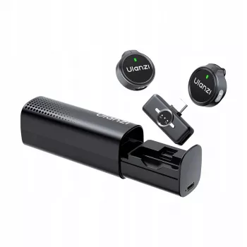 ULANZI A21 trådløst lavalier-mikrofonsæt med opladningsetui, 2 sendere, USB-C-modtager, 100 m rækkevidde, sort