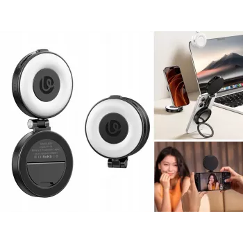 ULANZI LM23 LED-videolys med spejl og MagSafe-holder, 6W bi-color 2500K-9000K, 2000mAh batteri, USB-C, sort