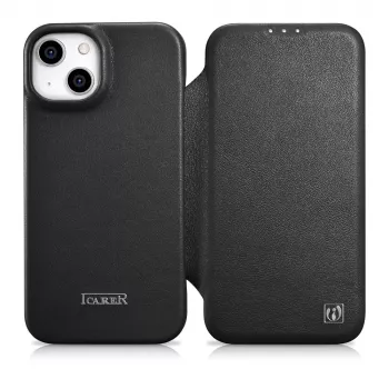 iCarer CE Premium Leather Folio Case til iPhone 14 Plus, magnetlukning, MagSafe, sort (WMI14220715-BK)