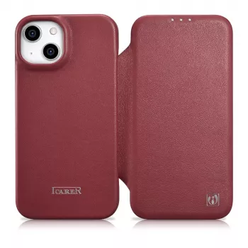 Icarer CE Premium Leather Folio Case til iPhone 14 Plus med magnetklap MagSafe rød (WMI14220715-RD)
