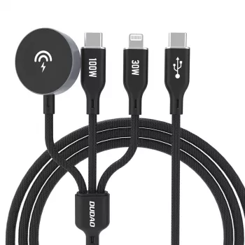 Dudao A12Max+ 3-i-1 multi-ladekabel USB-C til Lightning + USB-C + Apple Watch, 100W PD, 1,2 m, sort