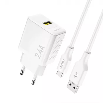 Dudao A23TEU 12W USB-A-væglader med 1 m USB-A til USB-C-kabel, hvid