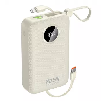 Powerbank Dudao K14+ 20000mAh 22,5W USB-C / USB-A med integrerede Lightning- og USB-C-kabler - hvid