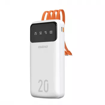 Dudao K6Pro+ Powerbank 20000mAh med 4 integrerede kabler USB-C, Micro USB, Lightning, USB-A (indgang) - hvid