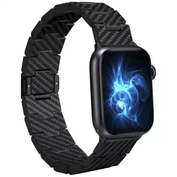 PITAKA Carbon Fiber Link Band Retro til Apple Watch 42/44/45/49mm sort grå