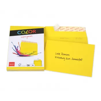 ELCO Color Konvolut C6 (114 x 162 mm), uden vindue, selvklæbende, 100 g/m², gul, 25 stk. (74634.72)