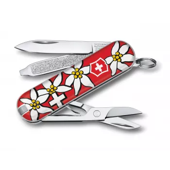 Victorinox Classic SD Printed lommekniv, edelweiss-design, 58 mm, rød (0.6223.840)