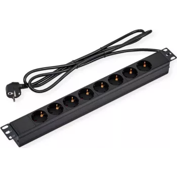 VALUE 19 inch 1U 8-vejs stikdåse med 3 m kabel - Schuko-stikdåser