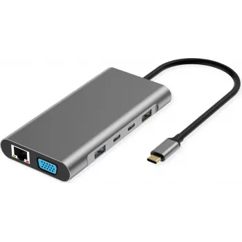 VALUE USB-C Dockingstation 10-i-1 4K60 2xHDMI 1xDP/VGA/GbE USB-C 2x PD - Digital/Data