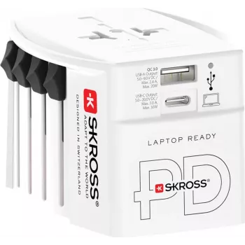 SKROSS MUV USB AC30PD verdensrejseadapter med USB-lader, hvid