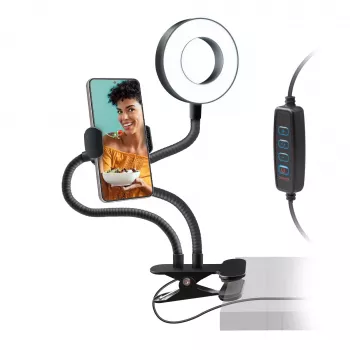 SBS drejelig LED-ringbordclip 10 cm 3 lysmodi sort
