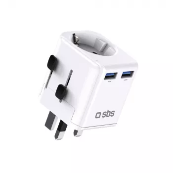 SBS universal rejseadapter EU 2xUSB-A hvid