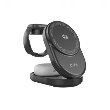 SBS Qi2.2 25W induktiv 3-i-1 foldbar ladestation med MFI-certificering - sort