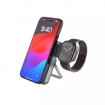 Fixed MagZen5 stander med integreret Apple Watch- og MagSafe-lader, 5000 mAh grå