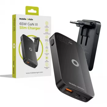 Mobile Origin 65W GaN Slim Dual USB-C Single USB-A sort væglader