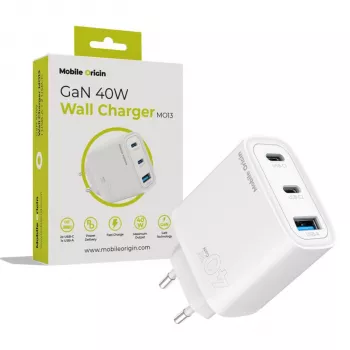Mobile Origin 40W GaN oplader MO13 hvid 1x USB-A + 2x USB-C