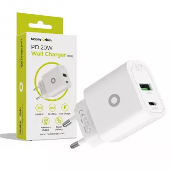 Mobile Origin PD20W væglader MO12 hvid 1x USB-A + 1x USB-C