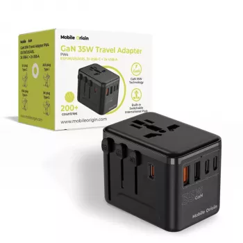 Mobile Origin 35W rejseadapter GaN PW4 EU/UK/US/AUS 3C+2A