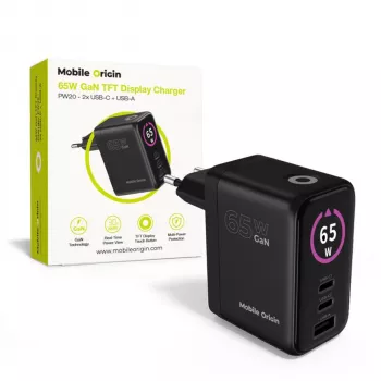 Mobile Origin 65W GaN oplader PW20 2x USB-C + USB-A