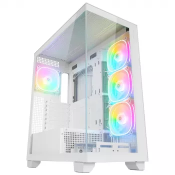 Rampage Hydra V1 mid tower-PC-kabinet, hvid, 4x 120 mm ARGB-blæsere, USB-C/USB-A, ARGB-hub, hærdet glas