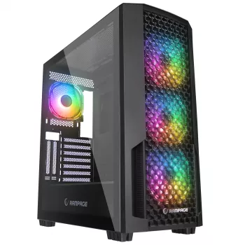 Rampage Shelob Mid Tower PC-kabinet, 4x ARGB-blæsere, hærdet glas, sort
