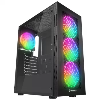 Rampage PLAID V1 mid tower PC-kabinet med hærdet glasvindue, 4x 120mm RGB-blæsere, sort