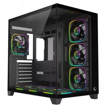 RAMPAGE SEALITE-BLACK Mid-Tower PC-kabinet med hærdet glas, 7x ARGB PWM-blæsere, sort