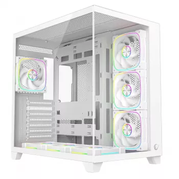 RAMPAGE SEALITE-WHITE Mid-Tower PC-kabinet med hærdet glas, 7x ARGB PWM-blæsere, hvid